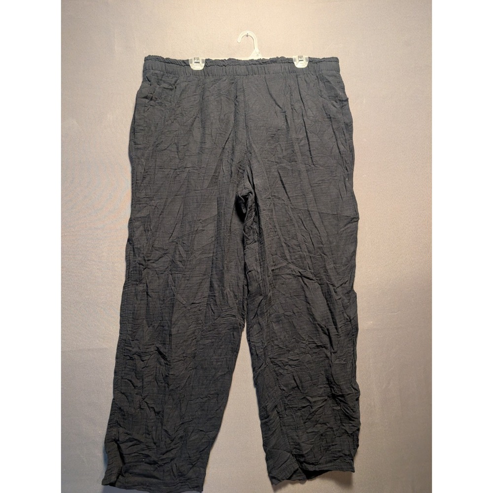 Coldwater Creek Pants Womens XL Black Textured Crinkled Elastic Waist Straight
